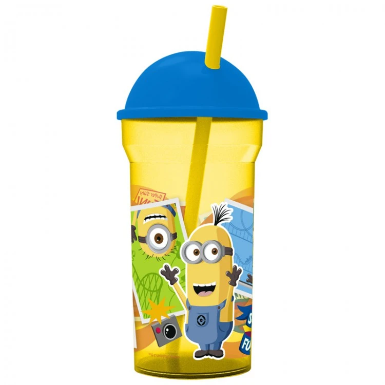 Стакан пластиковый с соломинкой и крышкой-полусферой (прозрачный, 460 мл).