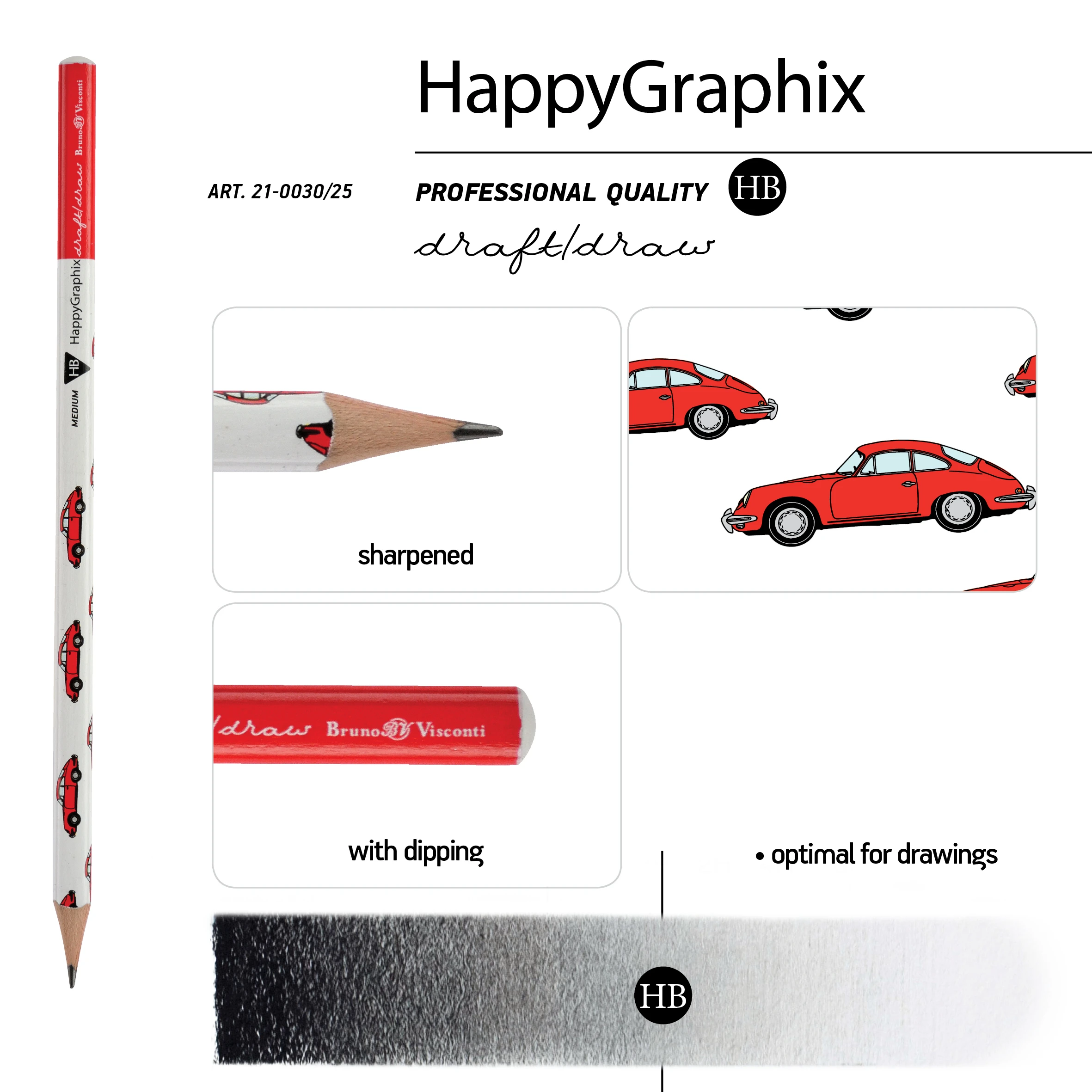 КАРАНДАШ ЧЕРНОГРАФИТОВЫЙ "HappyGraphix" КРАСНАЯ МАШИНА НВ