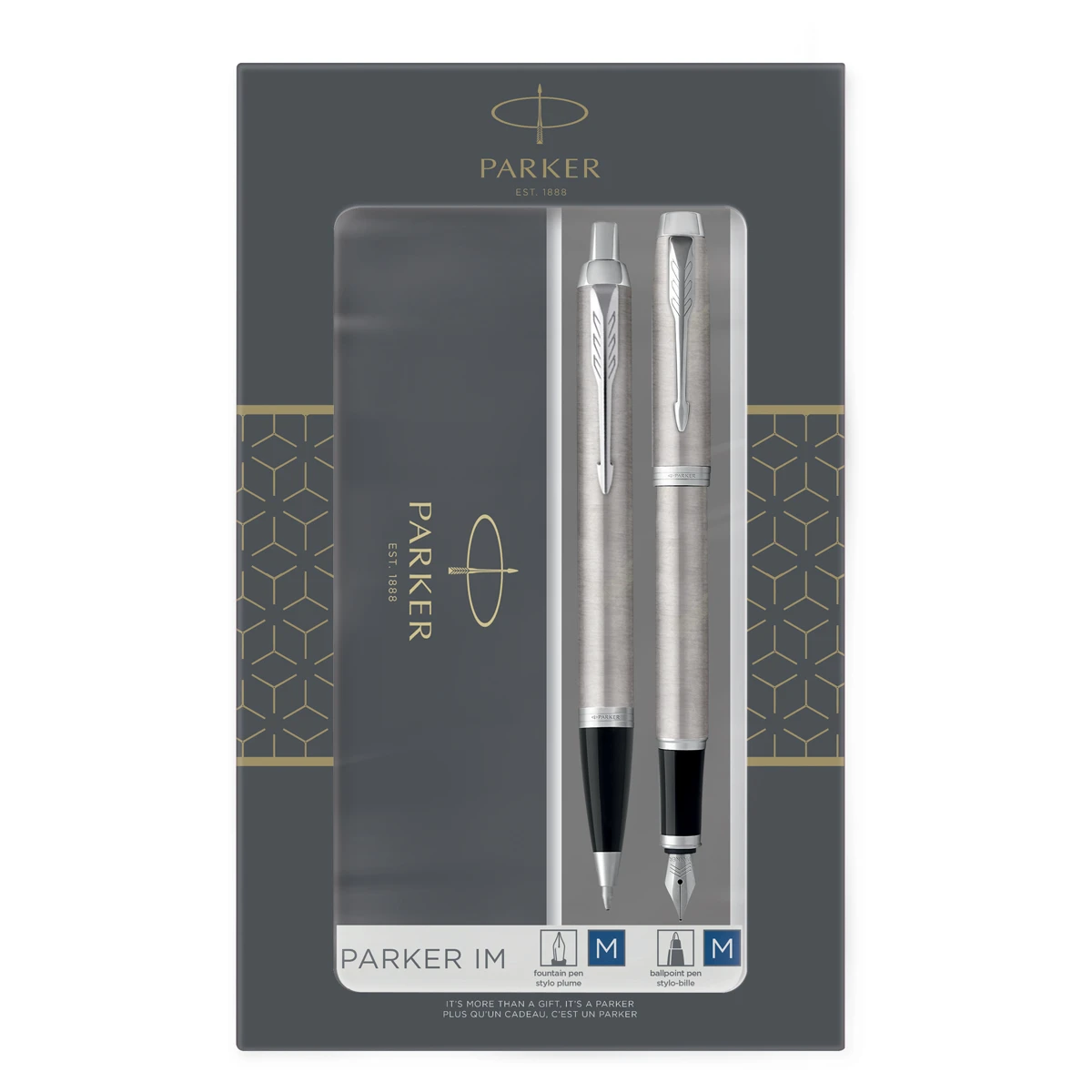 Набор Parker "IM Duo": шар. ручка IM Stainless Steel CT, синяя, 1,0мм