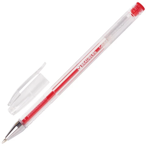 Ручка гелевая BRAUBERG "Jet", КРАСНАЯ, корпус прозрачный, узел 0,5 мм,