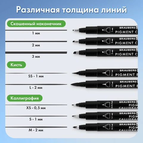 Капиллярные ручки линеры 16 шт. черные, 0,15-3,0 мм, BRAUBERG ART CLASSIC,