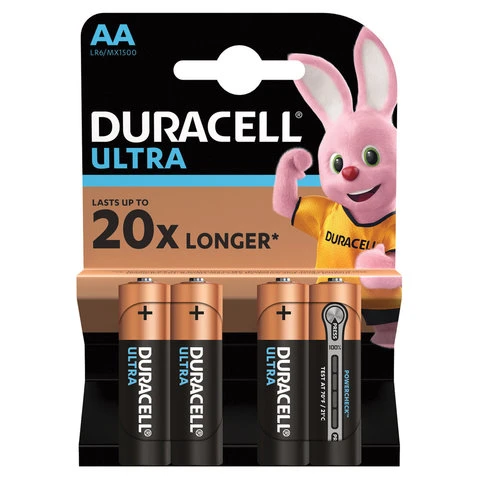 Батарейки DURACELL Ultra Power, AA (LR06, 15А), алкалиновые, КОМПЛЕКТ 4 шт., в