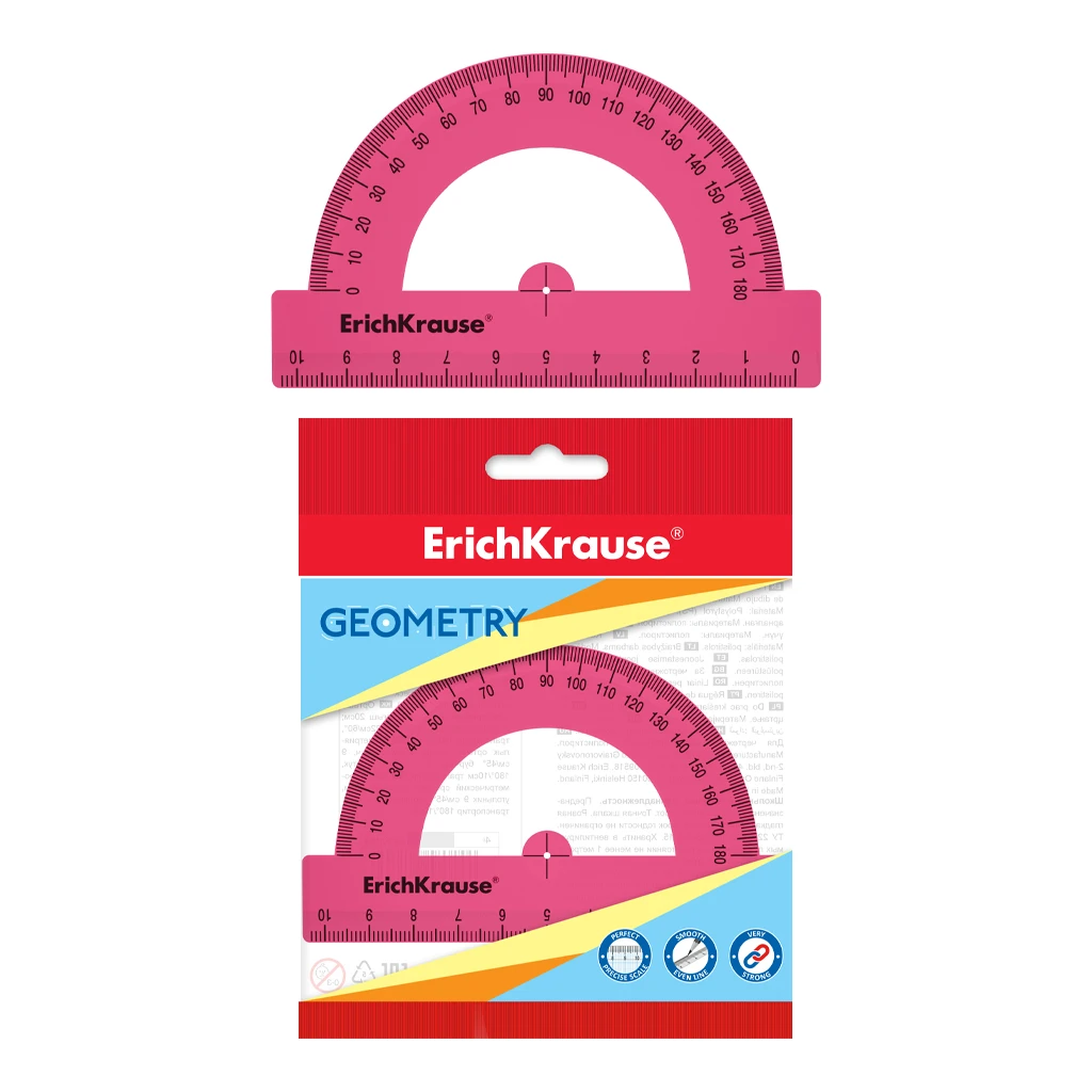 Транспортир пластиковый ErichKrause® Bubble Gum, 180°/10см, розовый, во флоупаке