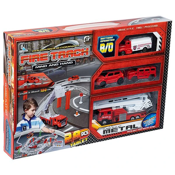 Набор пожарной металлической техники с трассой 180см, дорожными знаками и
