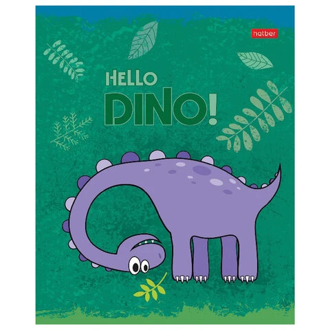 Тетрадь 12 л. HATBER клетка, обложка картон, тиснение, "Hello Dino" (5