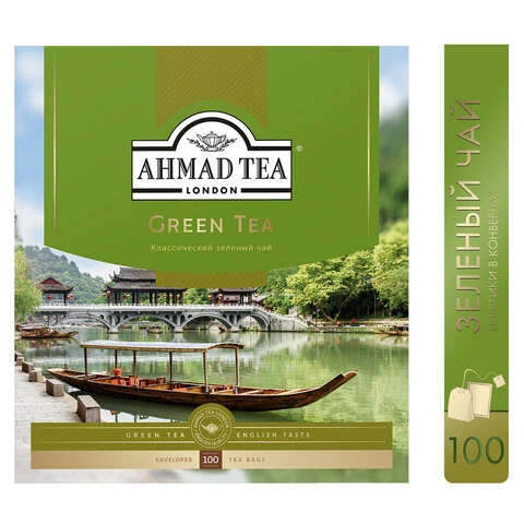 Чай AHMAD (Ахмад) "Green Tea", зеленый, 100 пакетиков по 2 г, 478i-08