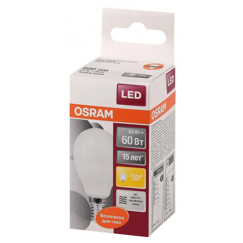 Лампа светодиодная OSRAM LSCLP60 6,5W/827 230VFR E14 4058075134294