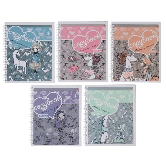 Тетрадь А5+, 80 листов в клетку, на гребне "Девочка и единорог",