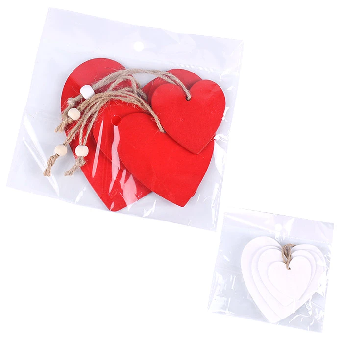 Подвеска деревянная "Сердце" 4шт/уп (набор) красного и белого цвета Подвеска деревянная "Сердце" 4шт/уп (набор) красного и белого цвета