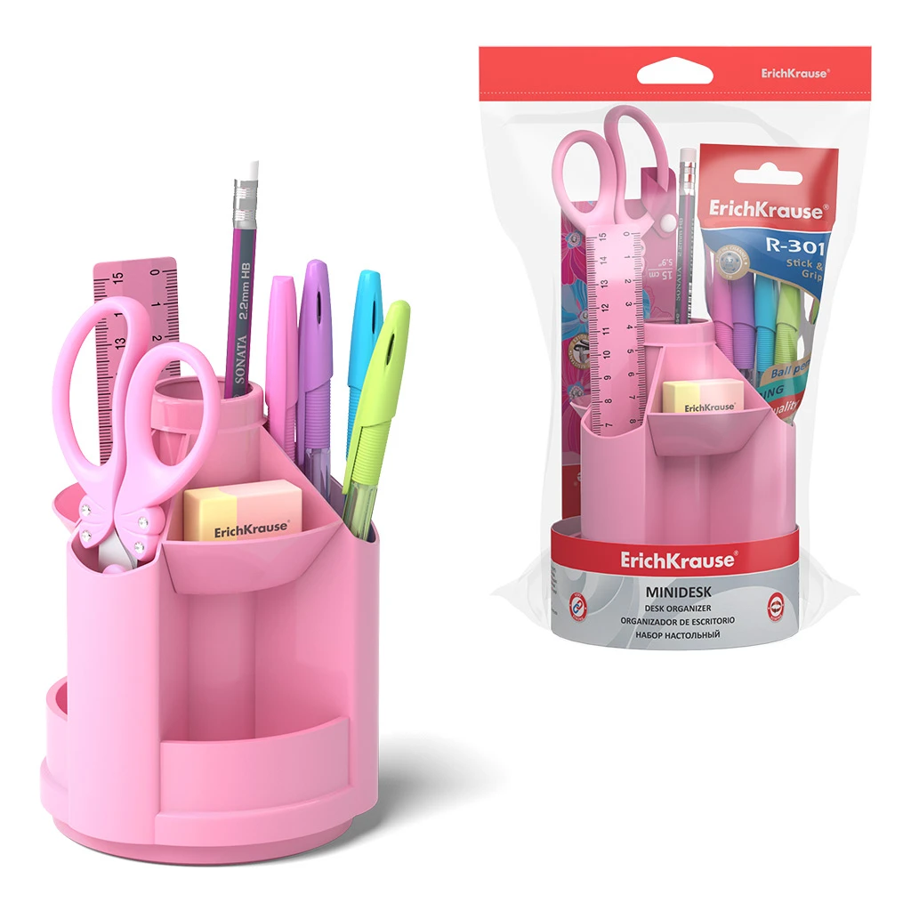 Набор настольный вращающийся пластиковый ErichKrause® Mini Desk, Pastel, розовый