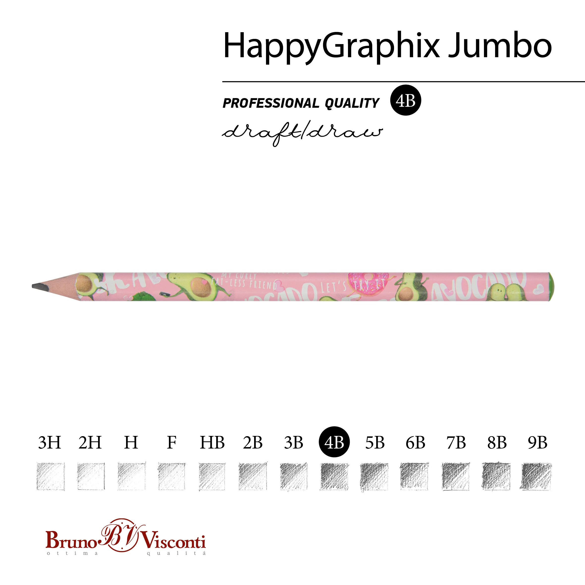 КАРАНДАШ ЧЕРНОГРАФИТОВЫЙ "HappyGraphix Jumbo. Авокадо. Модница" 4В,