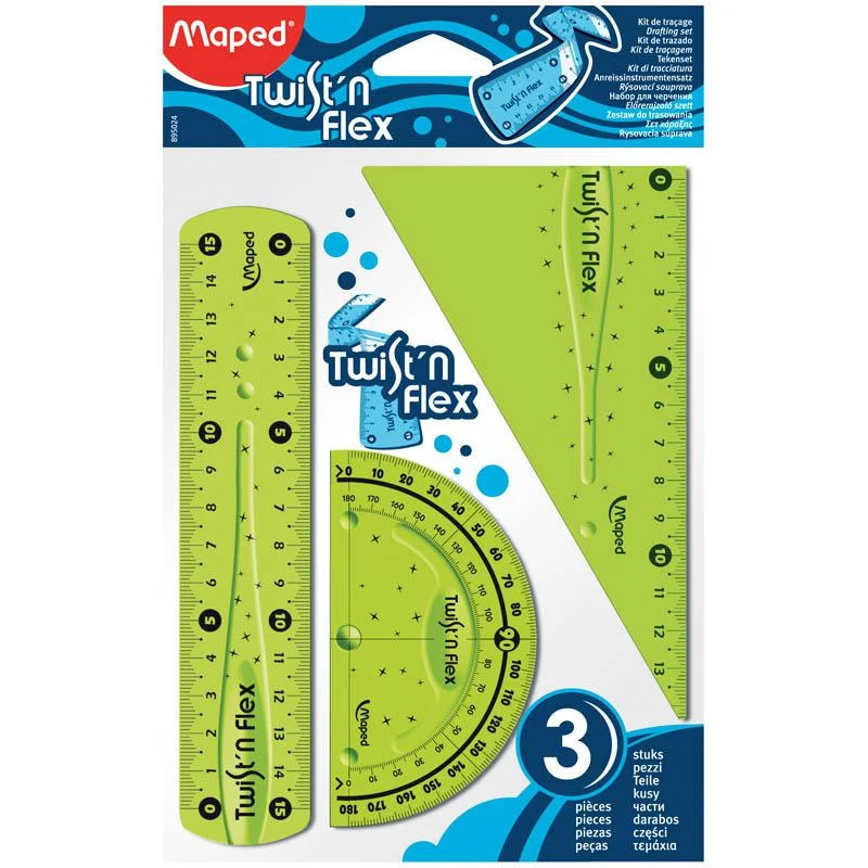 Набор чертежный "TWIST'N FLEX" (треуг. 15см, линейка 15см, транспортир Набор чертежный "TWIST'N FLEX" (треуг. 15см, линейка 15см, транспортир