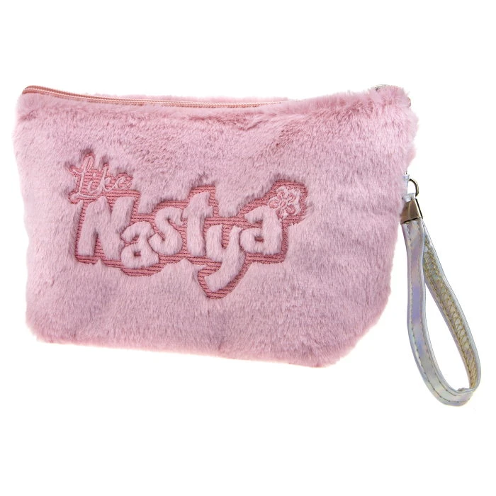Like Nastya косметичка плюш. плоская с лого Like Nastya, розовая, 22х14 см,