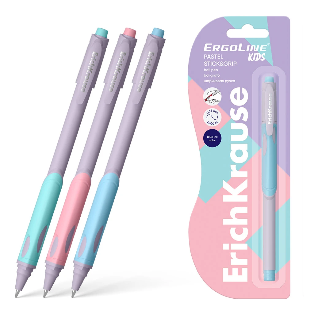 Ручка шариковая ErichKrause ErgoLine® Kids Stick&Grip Pastel 0.5, Super Glide