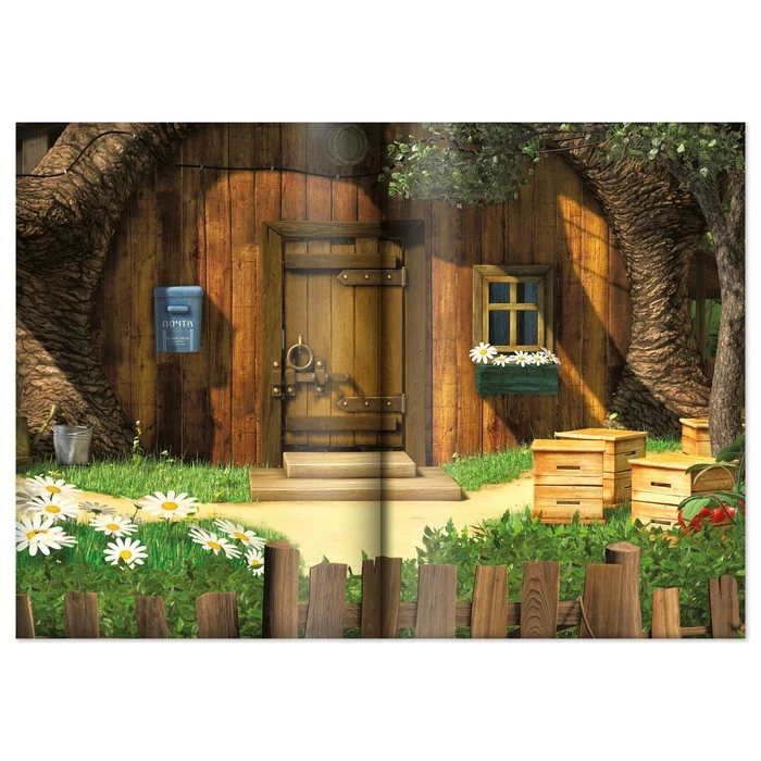 Многоразовые наклейки "В гостях у Медведя", формат А4, Маша и Медведь.