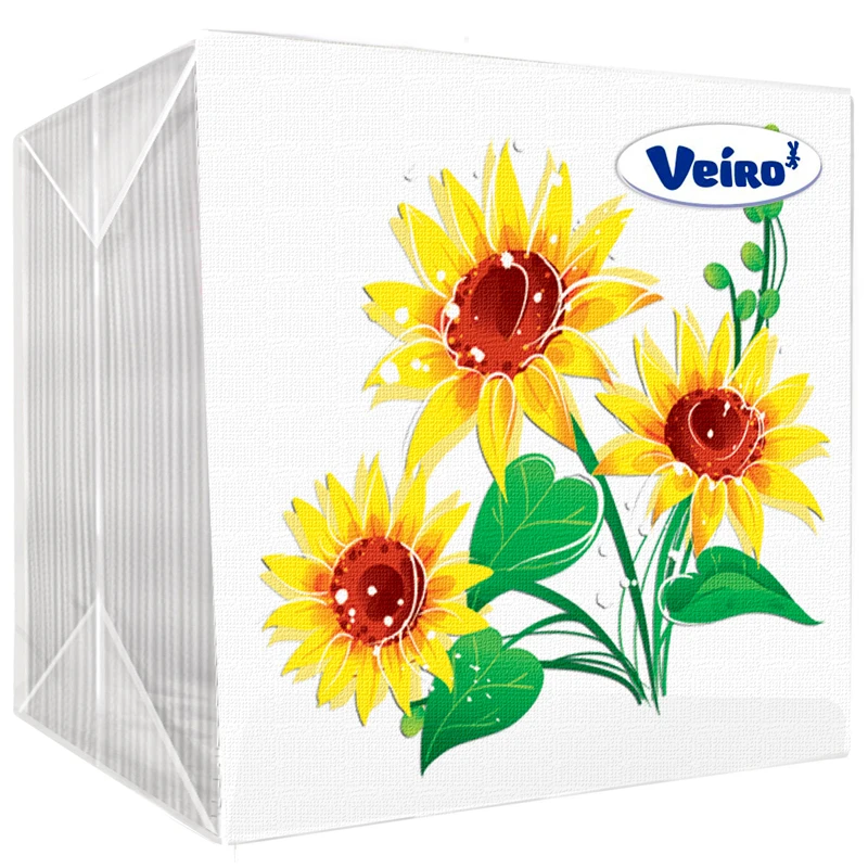 Салфетки бумажные Veiro 1 слойн., 24*24см, белые, с рисунком "Желтый
