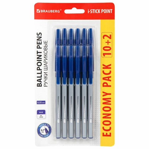 Ручки шариковые с грипом BRAUBERG "i-STICK POINT", НАБОР 10+2 ШТ.,