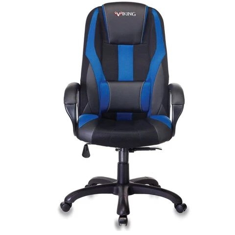 Кресло компьютерное VIKING-9/BL+BLUE, подушка, экокожа/ткань, черное/синее