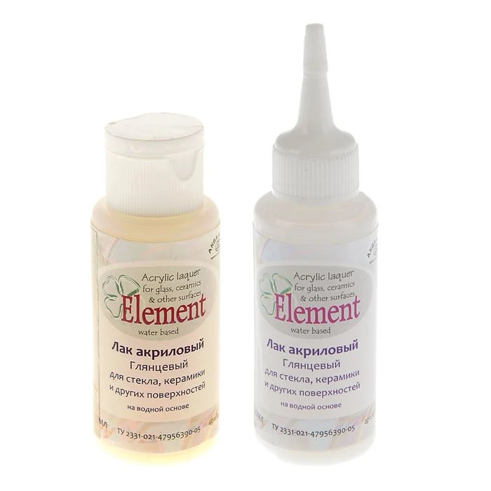 Лак для стекла и керамики, акриловый, глянцевый, 50 мл, «Элемент», эмаль для