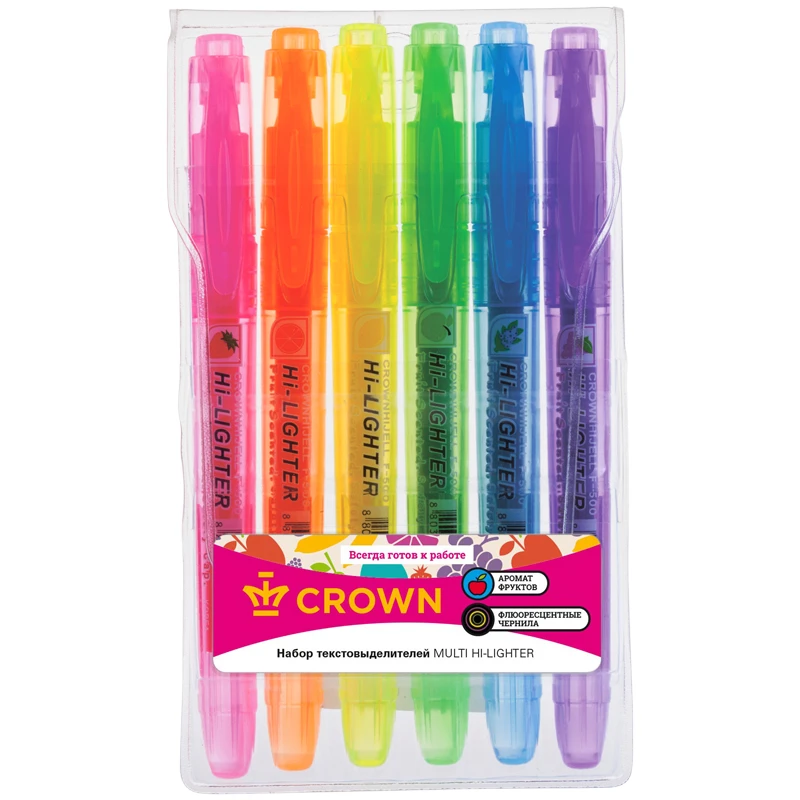 Набор текстовыделителей Crown "Multi Hi-Lighter Aroma" 6цв., 1-4мм,