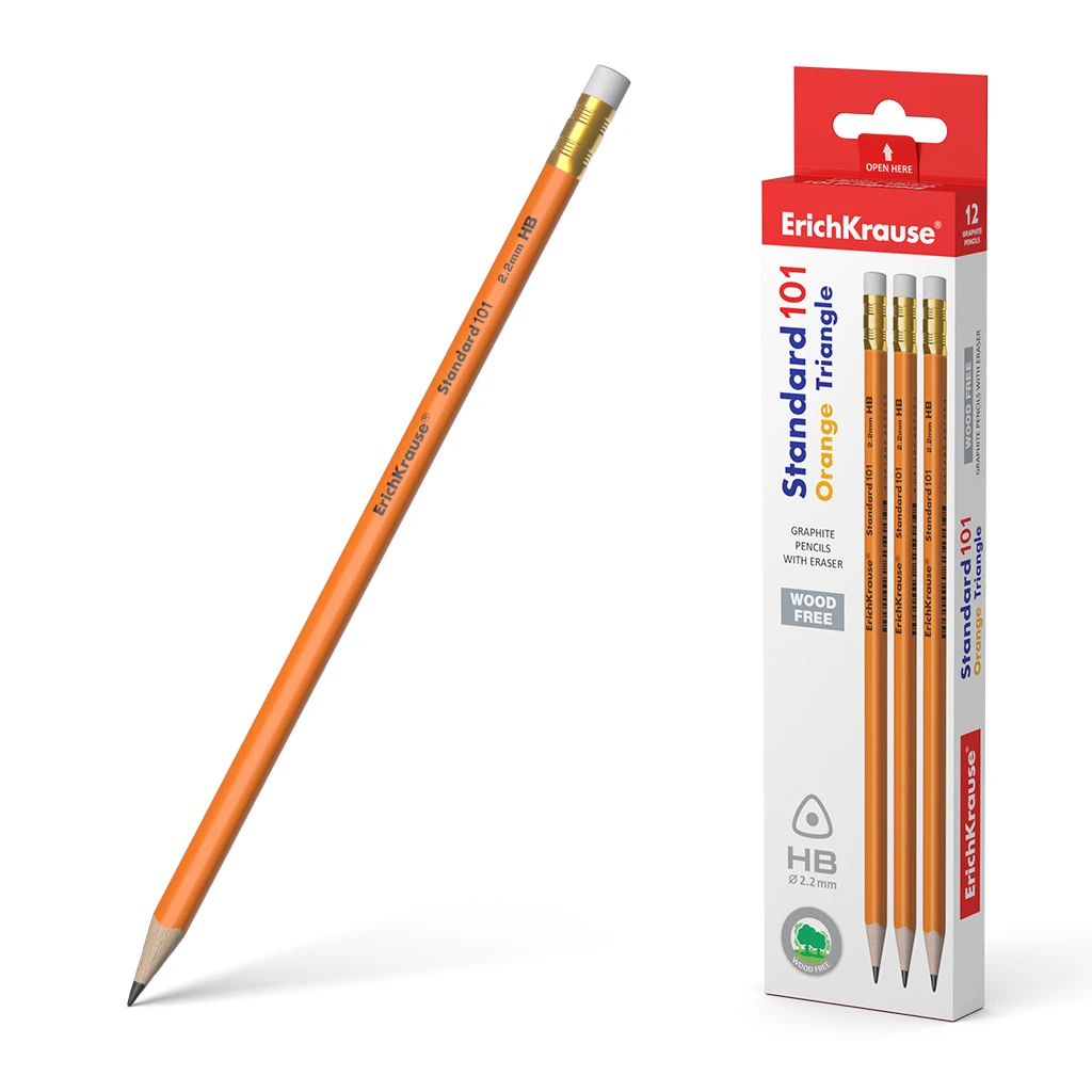 Пластиковый чернографитный трехгранный карандаш с ластиком ErichKrause® Standard