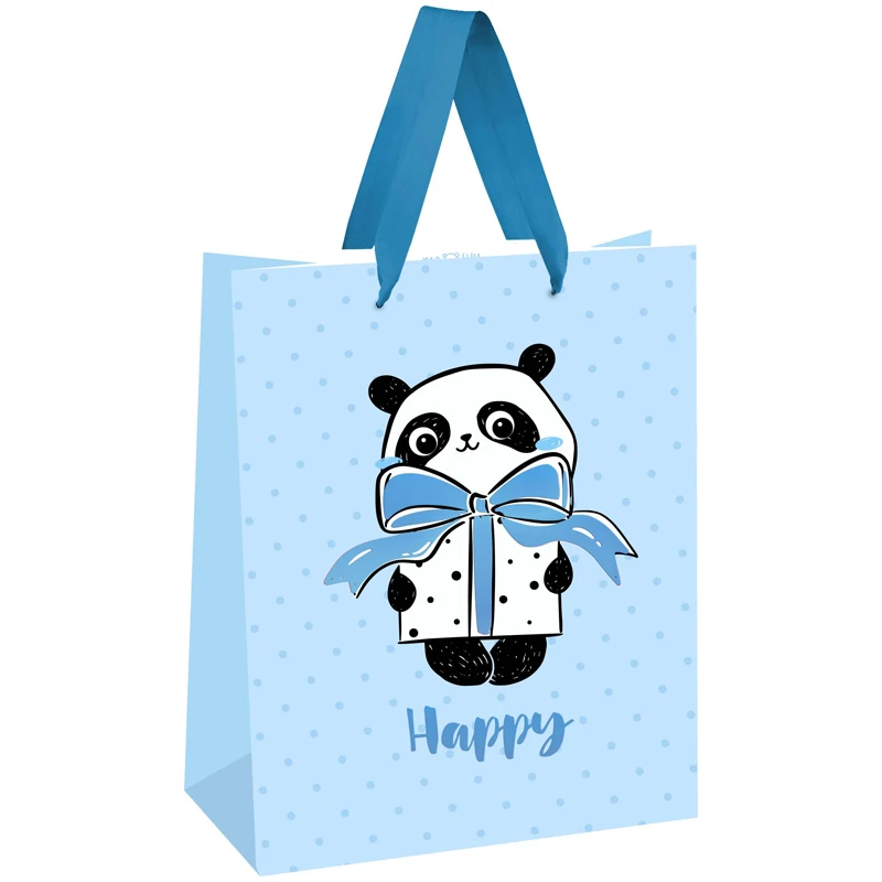 Пакет подарочный 26*32*12см MESHU "PandaGift_Blue", отд. фольгой,