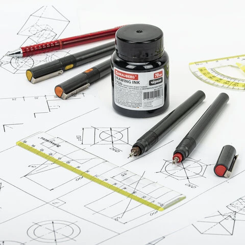Тушь чертежная BRAUBERG, 70 мл, черная, водостойкая, латексная (черчение,