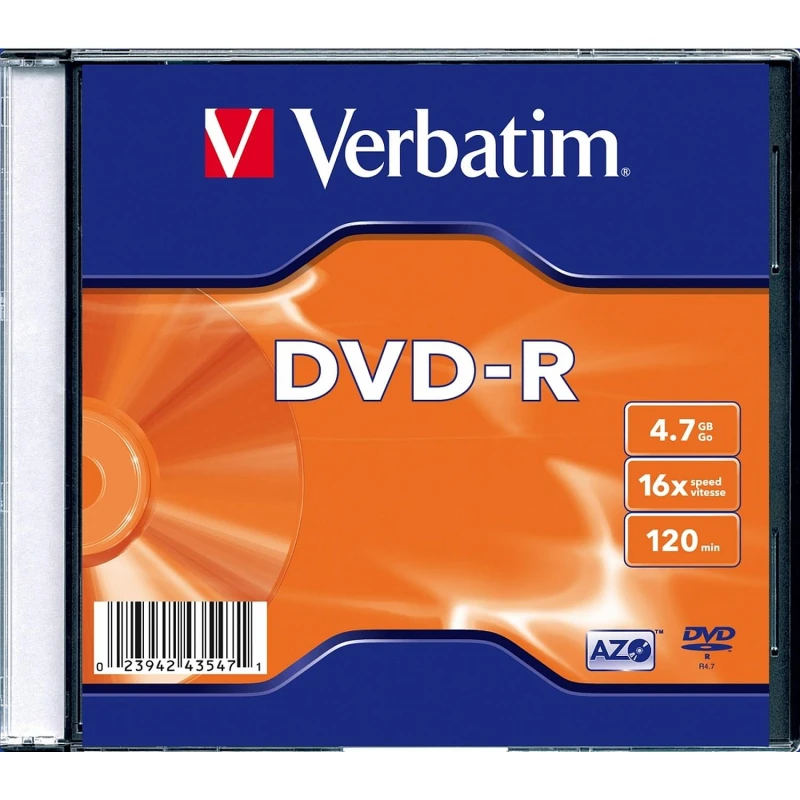 Носители информации DVD-R, 16x, Verbatim Azo, Slim/20 20шт в уп (43547)