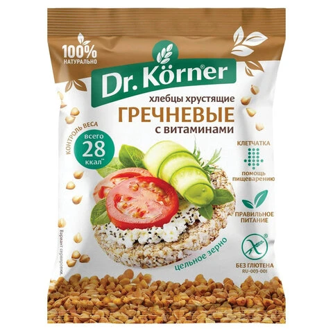 Хлебцы DR.KORNER "Гречневые" с витаминами", хрустящие, 10 г,