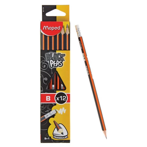 Карандаши чернографитные MAPED В НАБОРЕ из 12 штук, "Black Pep's", B, Карандаши чернографитные MAPED В НАБОРЕ из 12 штук, "Black Pep's", B,