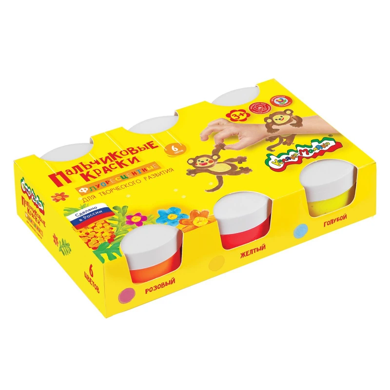 Краски пальчиковые Каляка-Маляка 60 мл 6 цв. флуор
