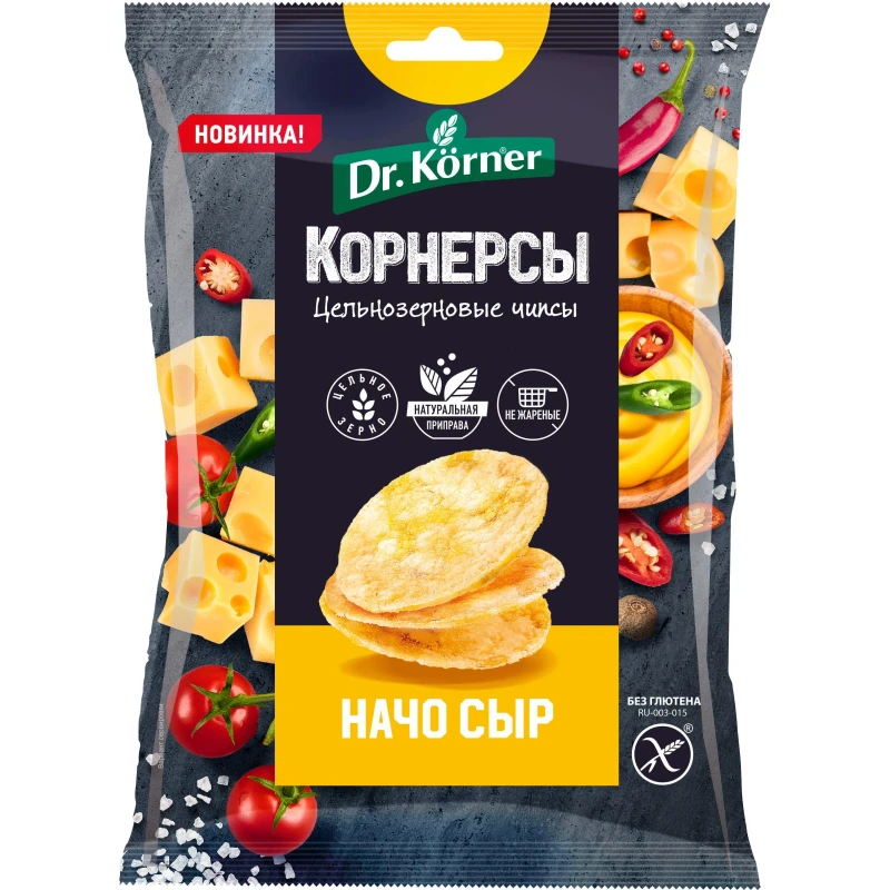 Чипсы Dr.Korner цельноз. кукурузно-рисовые с сыром начо, 50г