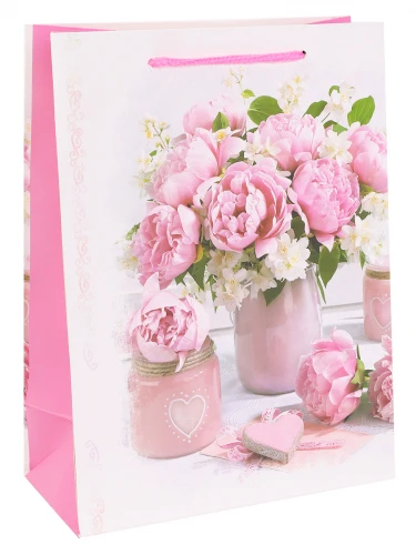 Dream cards Пакет подарочный с мат.лам. 31х40х12см (XL) Букет ароматных пионов,