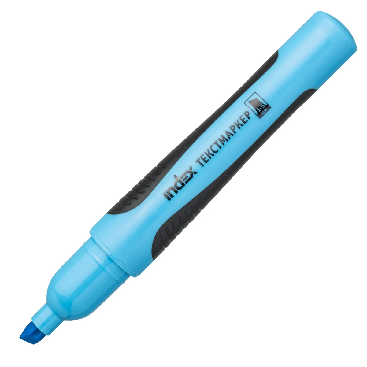 Текстовыделитель, 1-5 мм, голубой, клиновидный нак., грип, INDEX; IMH19/BU