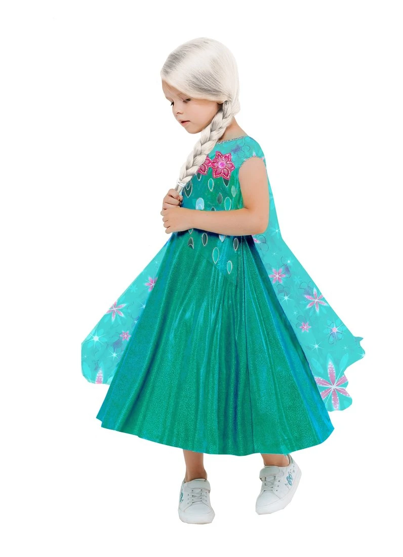Костюм Эльза зеленое платье: платье с накидкой, парик, размер 122-64