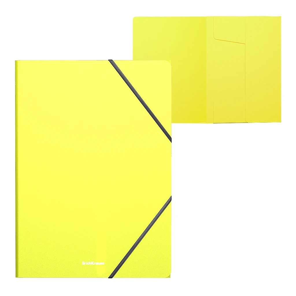 Папка на резинках пластиковая Erich Krause Neon, A4, желтый (в пакете по 1 шт.)