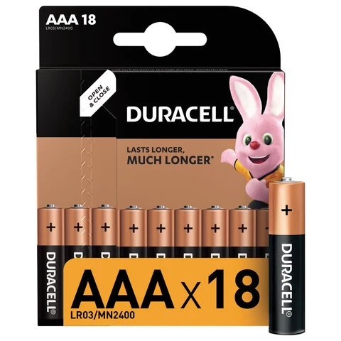 Батарейки DURACELL Basic, AAA (LR03, 24А), алкалиновые, КОМПЛЕКТ 18 шт., в