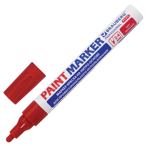 Маркер-краска лаковый (paint marker) 4 мм, КРАСНЫЙ, НИТРО-ОСНОВА, алюминиевый