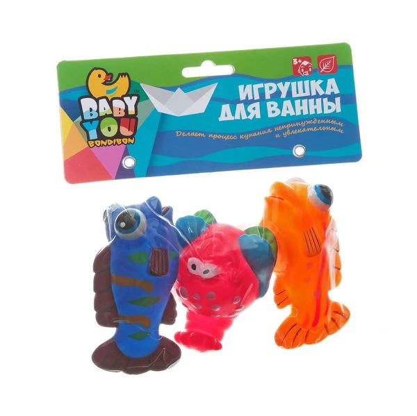 Игровой набор для купания, Bondibon, краб, рыбы, 3 шт., pvc, арт. EL1210 Игровой набор для купания, Bondibon, краб, рыбы, 3 шт., pvc, арт. EL1210