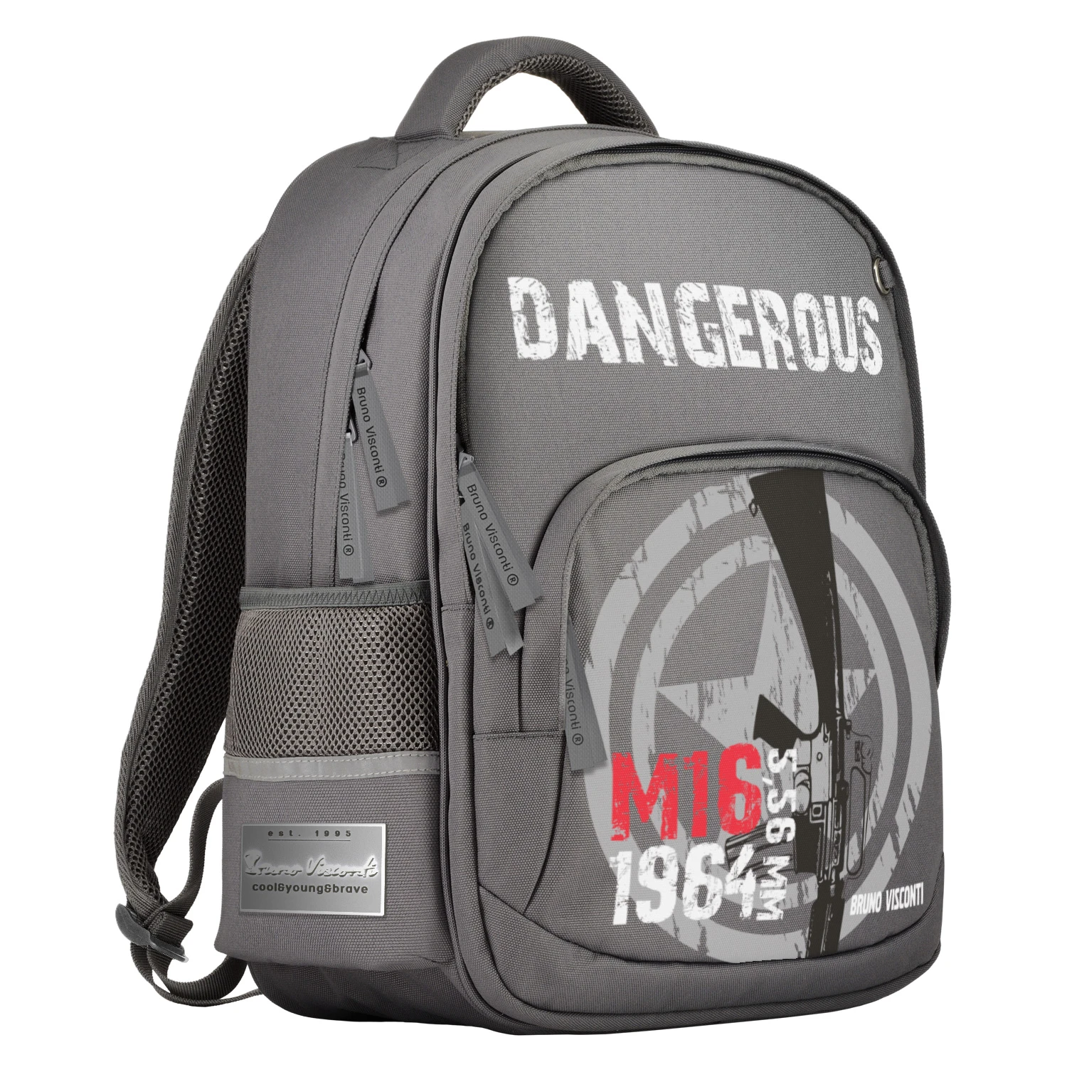 РЮКЗАК СЕРЫЙ С ЭРГОНОМИЧНОЙ СПИНКОЙ "МИЛИТАРИ 5,56 ММ"