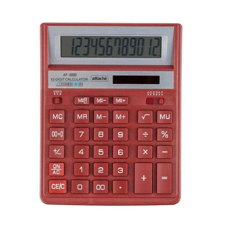 Калькулятор настольный ПОЛН.Attache AF-888,12р,дв.пит,204x158мм, темно-красный