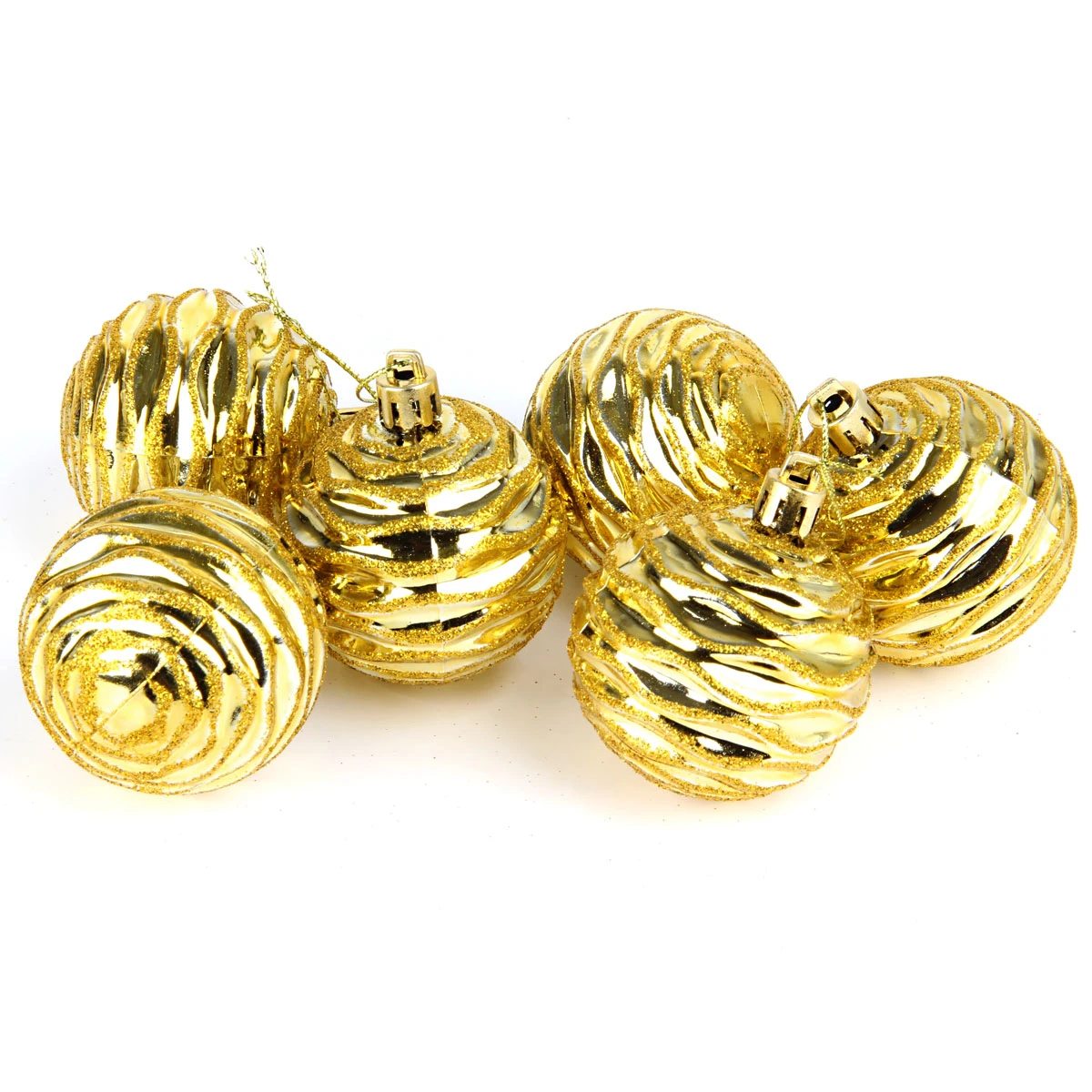 Набор из 6-ти пластиковых шаров, рис., 6 см, цвет - золотой