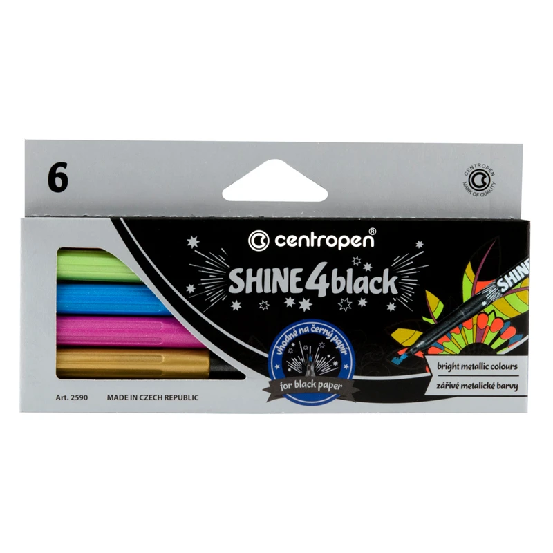 Набор маркеров для декорирования Centropen "Shine4black" 6цв., метал.,
