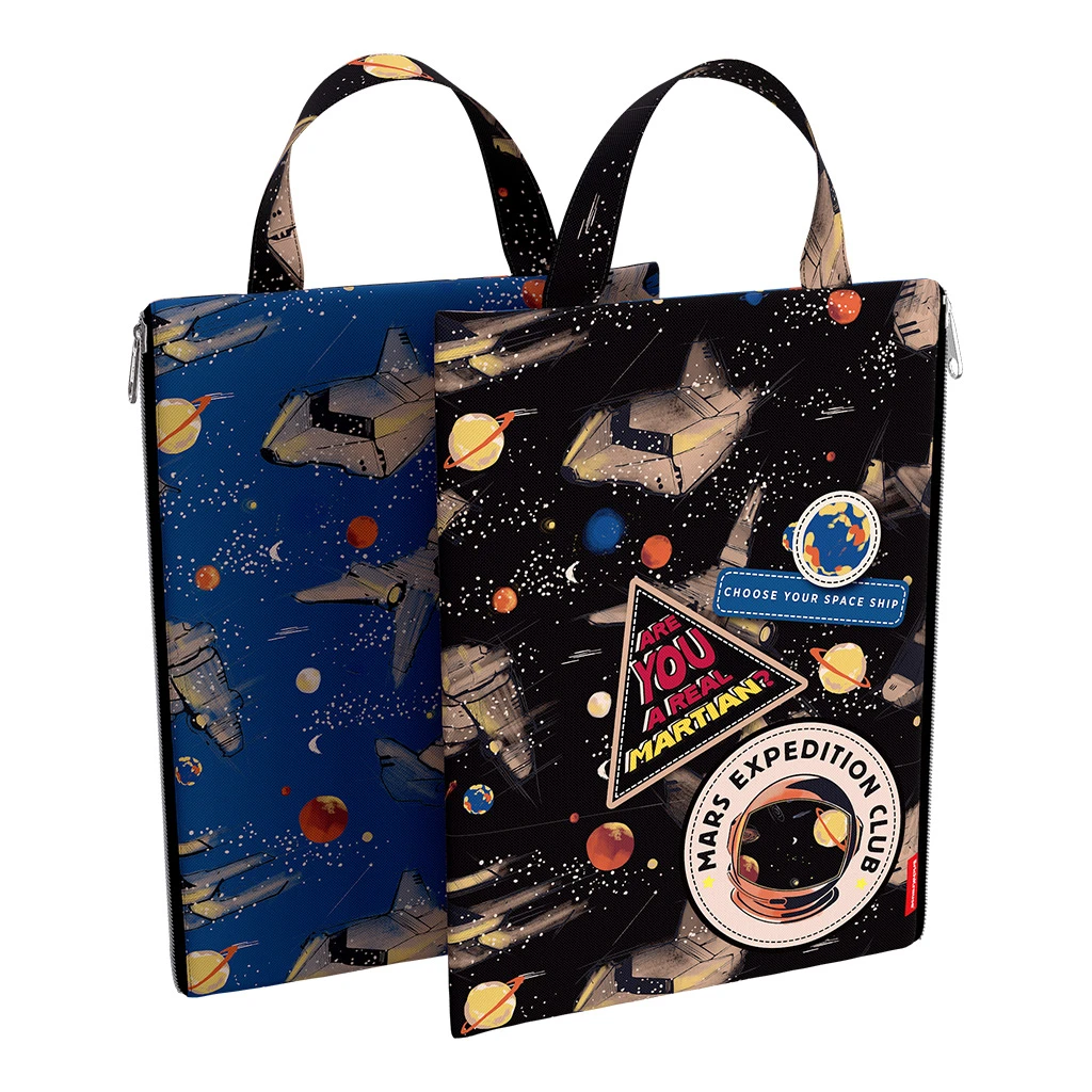 Папка текстильная на молнии, вертикальная ErichKrause® с ручкой Red Planet, A4