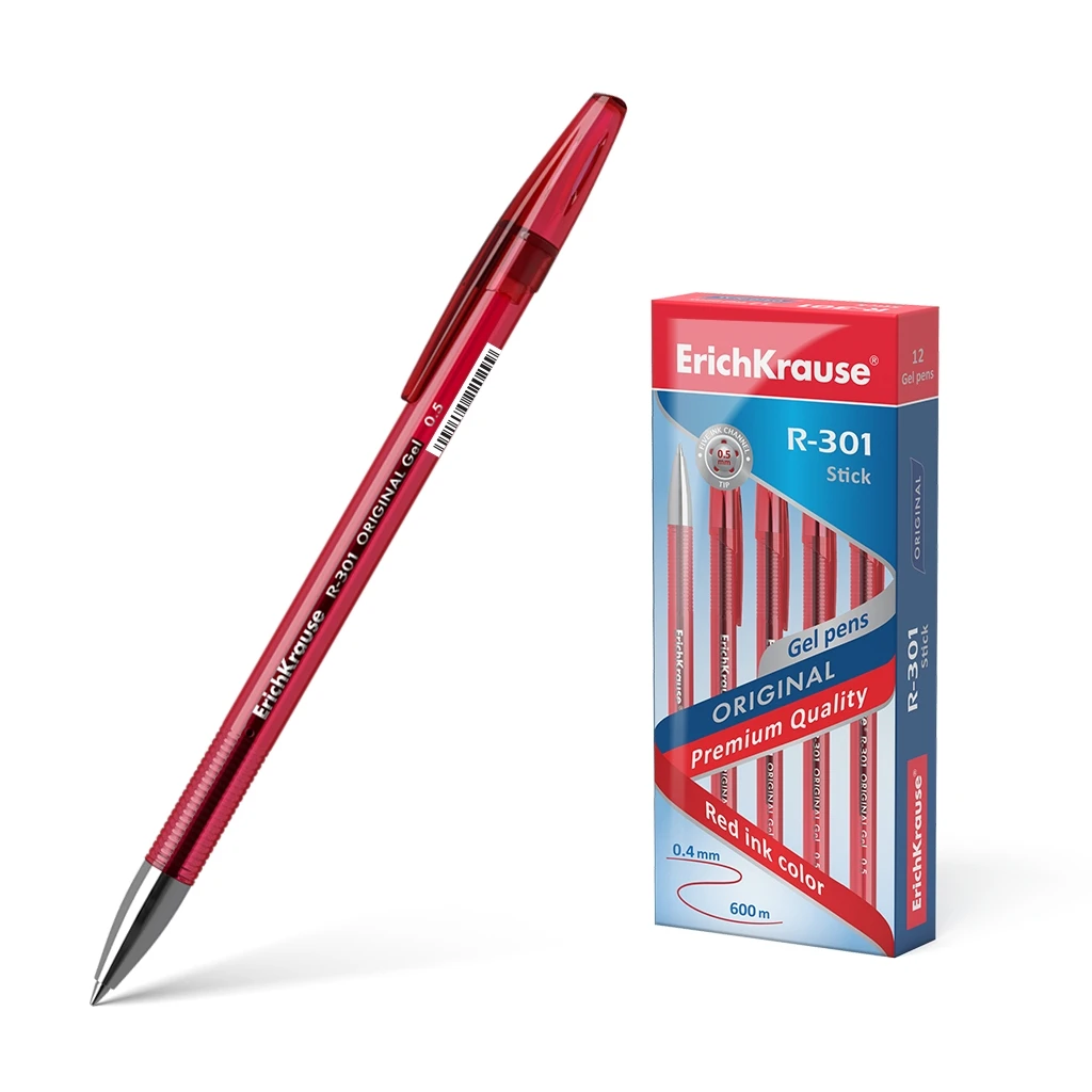 Ручка гелевая Erich Krause R-301 Original Gel Stick 0.5, цвет чернил красный (в