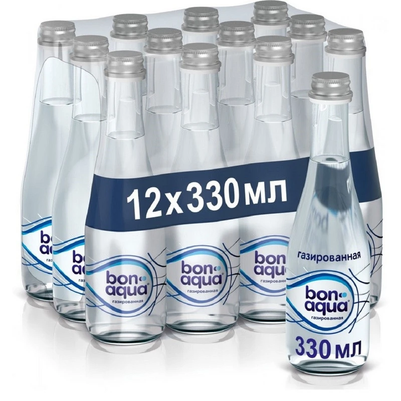 Вода питьевая Bon Aqua стекло 0,33л газ. 12 шт/уп