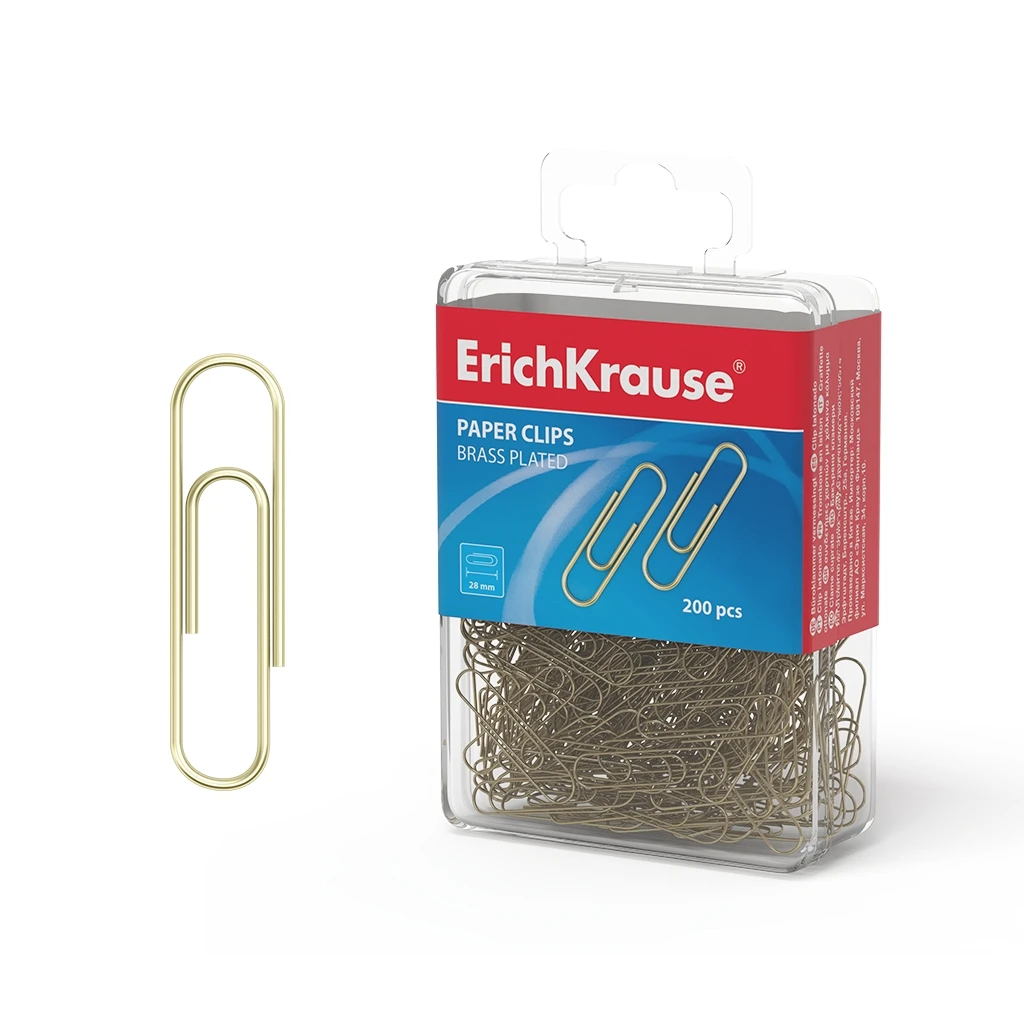 Скрепки металлические омедненные ErichKrause®, 28мм (в пластиковой коробке 200