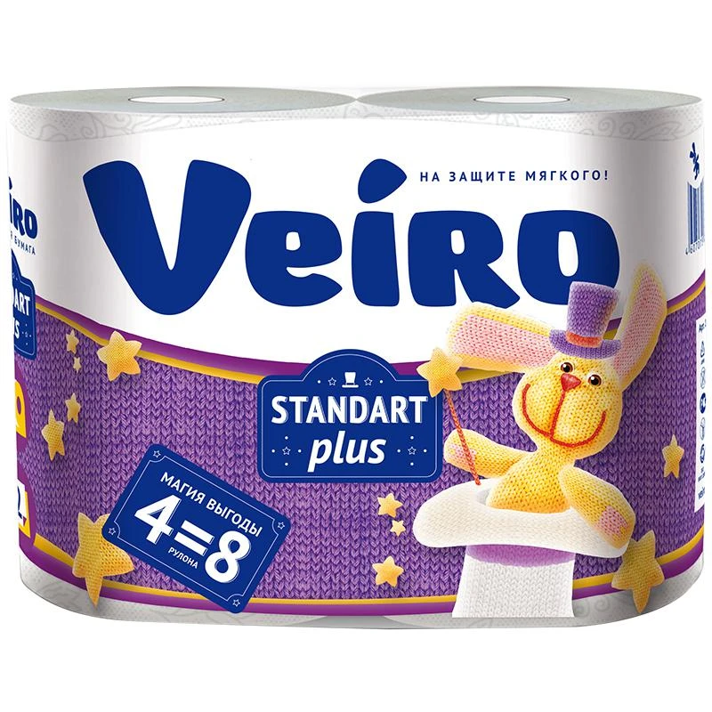Бумага туалетная Veiro "Standart Plus" 2-х слойн., 4шт., тиснение,