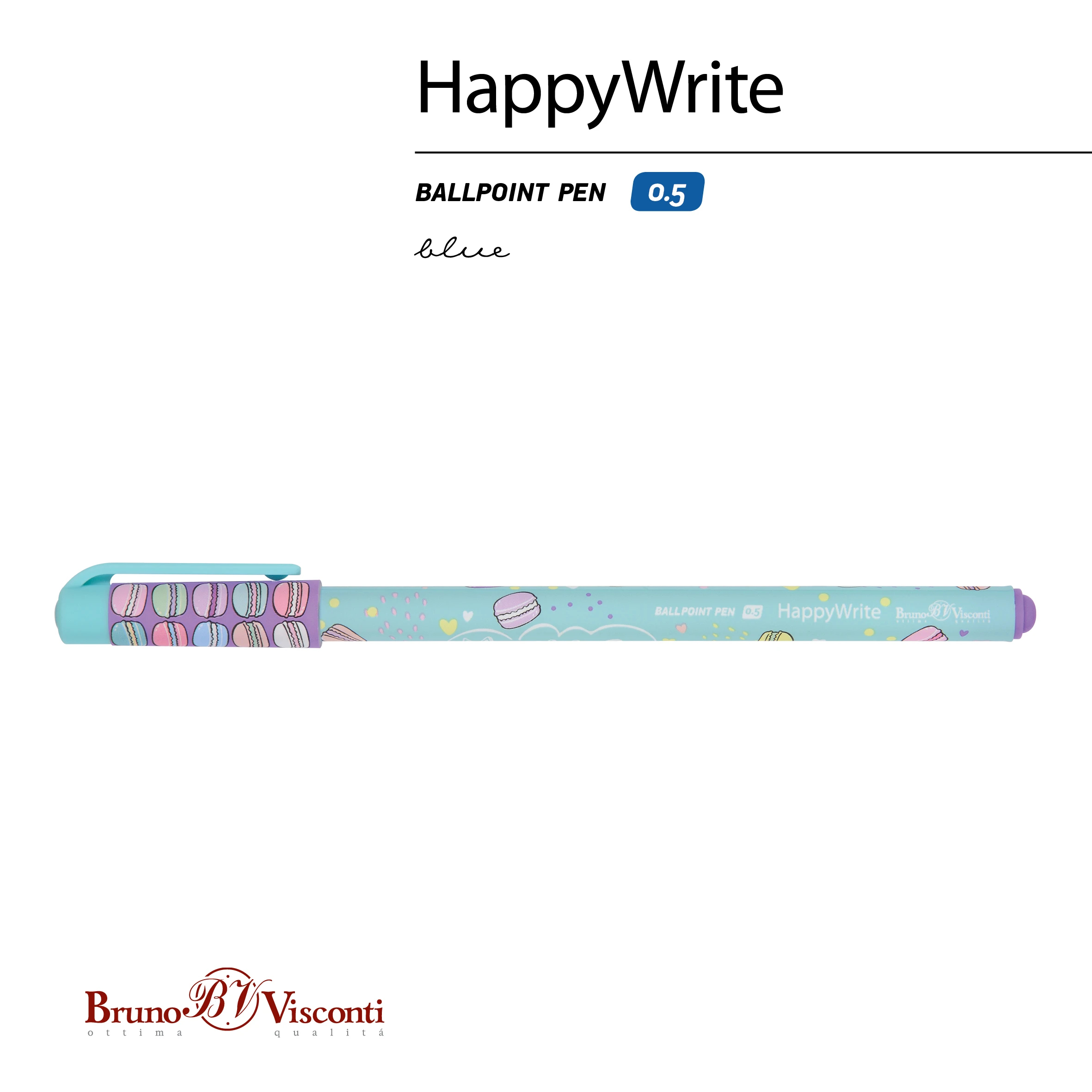 РУЧКА "HappyWrite. My Sweet. Mакаруны" 0.5 ММ, СИНЯЯ