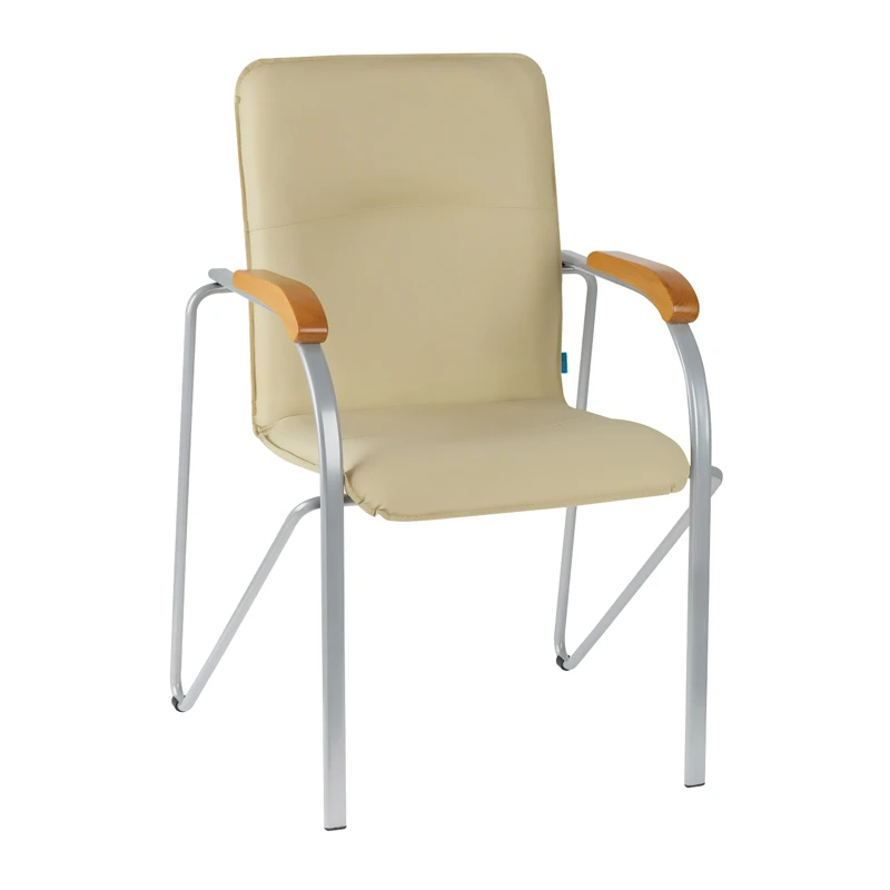 Стул Helmi HL-F03 "Самба", каркас металл алюм., экокожа, бежевый, бук